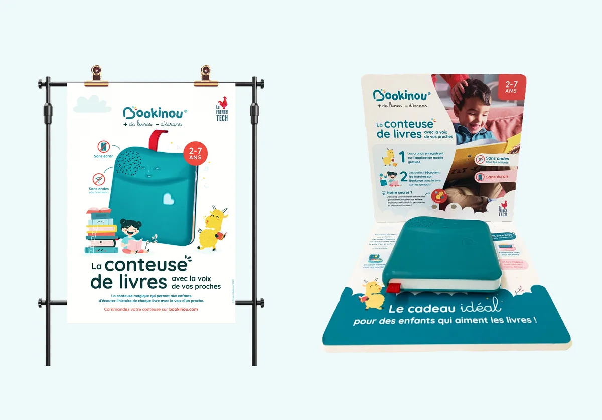 Affichage et présentoir de la conteuse en point de vente.