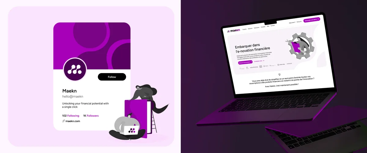 Le profil social de la marque et le site sur portable.
