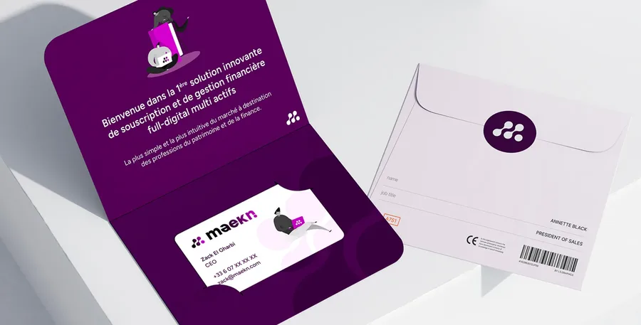 Maekn — Identité visuelle et design d’interface pour Maekn : logotype, système graphique, landing page et formats pour les réseaux.