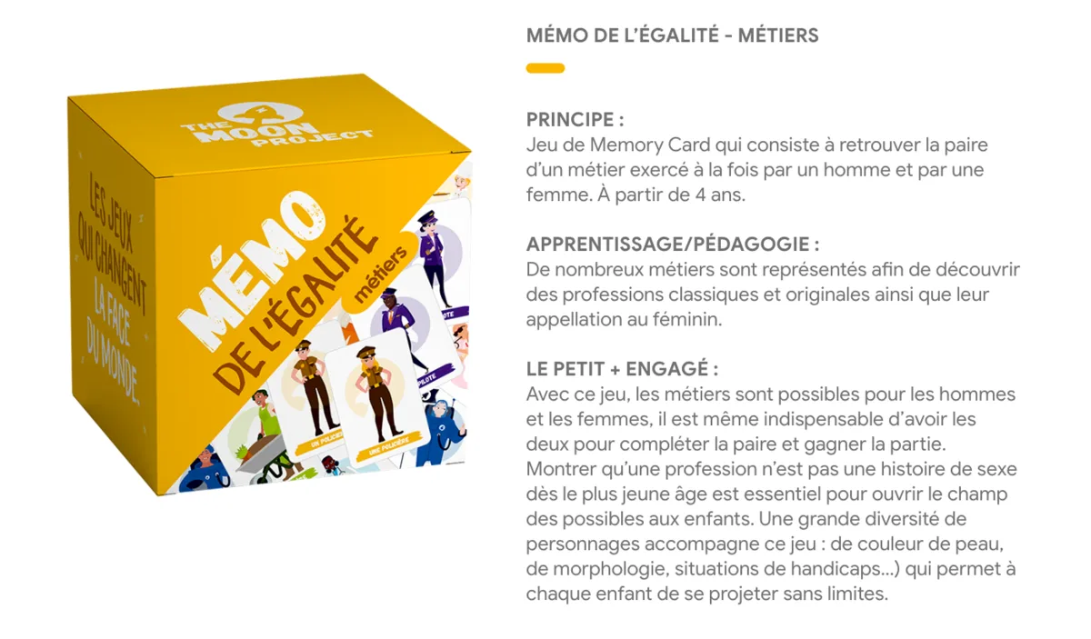 Boîte du Mémo de l’égalité et présentation de son principe de paires.