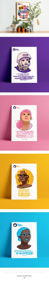 Affiches encadrées : Valentina Terechkova, Nadia Comăneci, Oprah Winfrey et Rosa Parks.