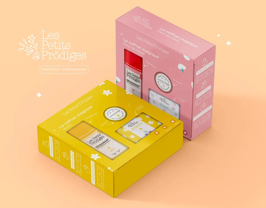 Les Petits Prodiges — Coffret de Noël 2024 pour une marque de cosmétique : un coffret par parfum, construit autour du baume magique.
