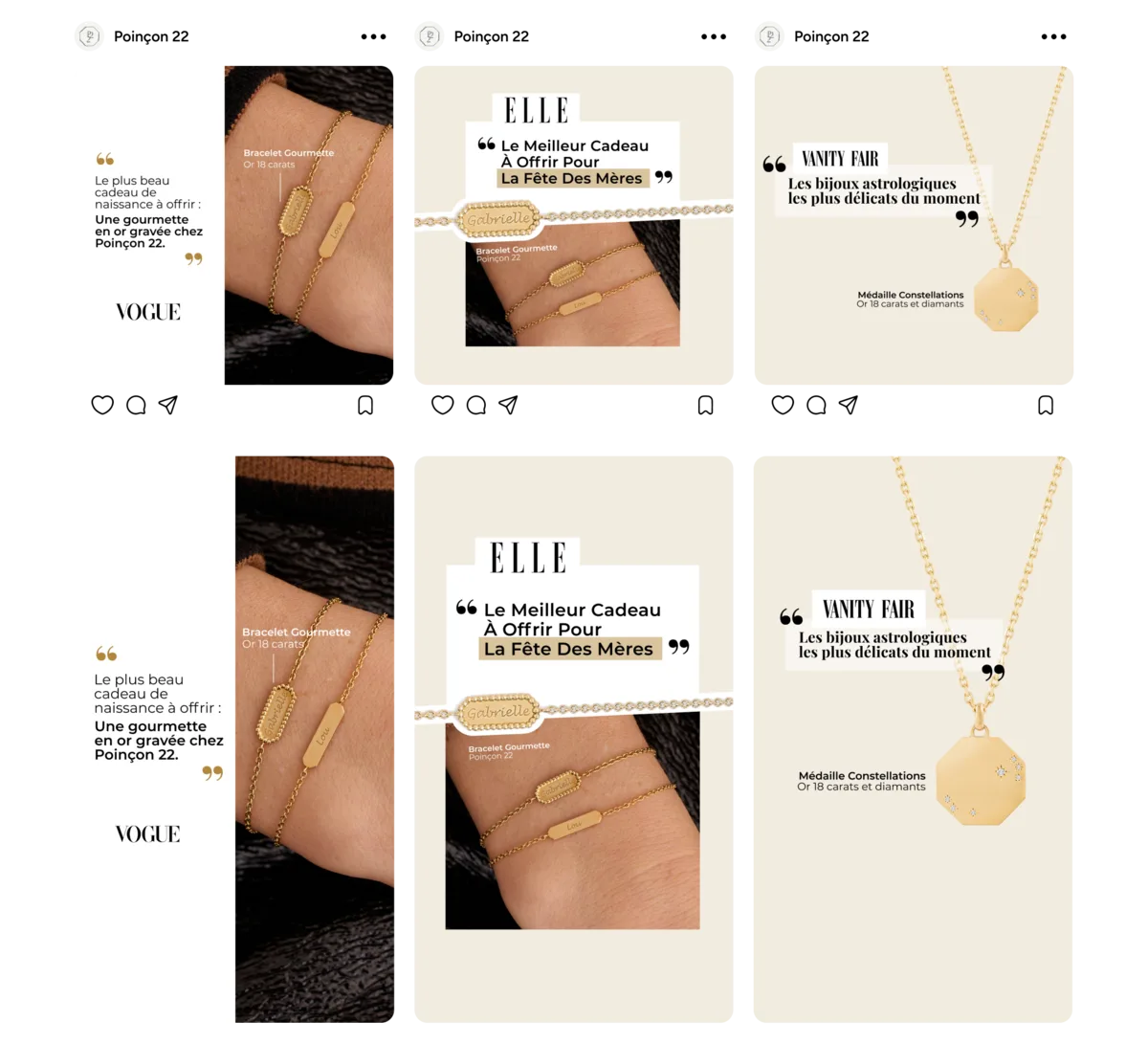 Citations de Vogue, Elle et Vanity Fair reprises en publicité.