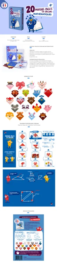 Kit « 20 marque-pages en origami » et ses oiseaux bleus illustrés.