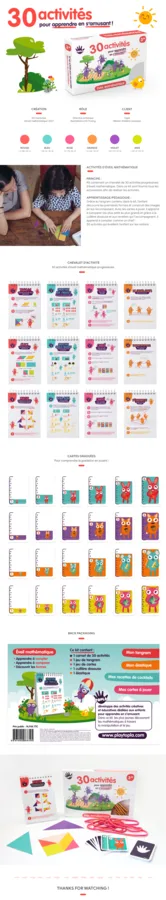 Kit d’éveil « 30 activités », sa boîte et son décor illustré.