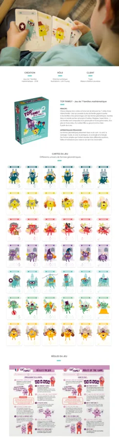 Un enfant tient les cartes du jeu de sept familles Top’family.