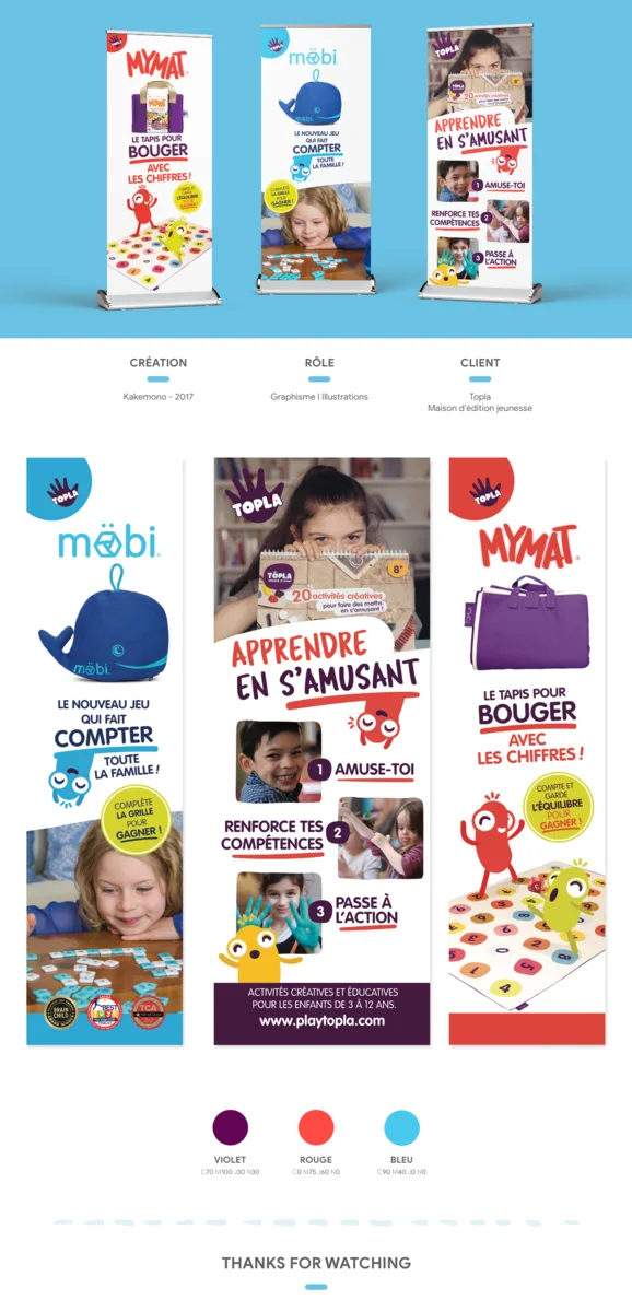 Trois kakemonos de salon : MYMAT, möbi et la signature Topla.